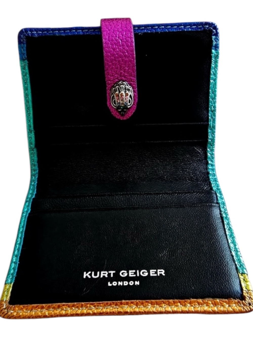 Kurt Geiger NIB Cardholder/Wallet Teal with Blue Trim  and Pink Tab - Picture 2 of 2